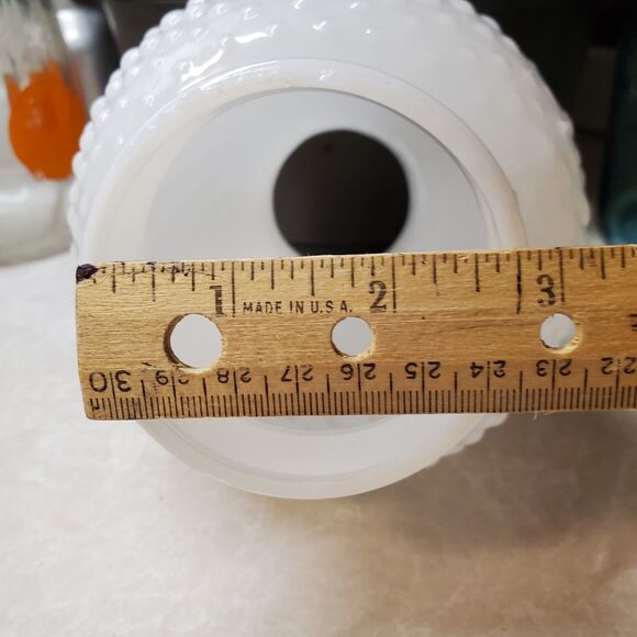 Vintage Milk Glass Hobnail Hurricane Light Globe Scalloped Edge - Picture 6 of 9